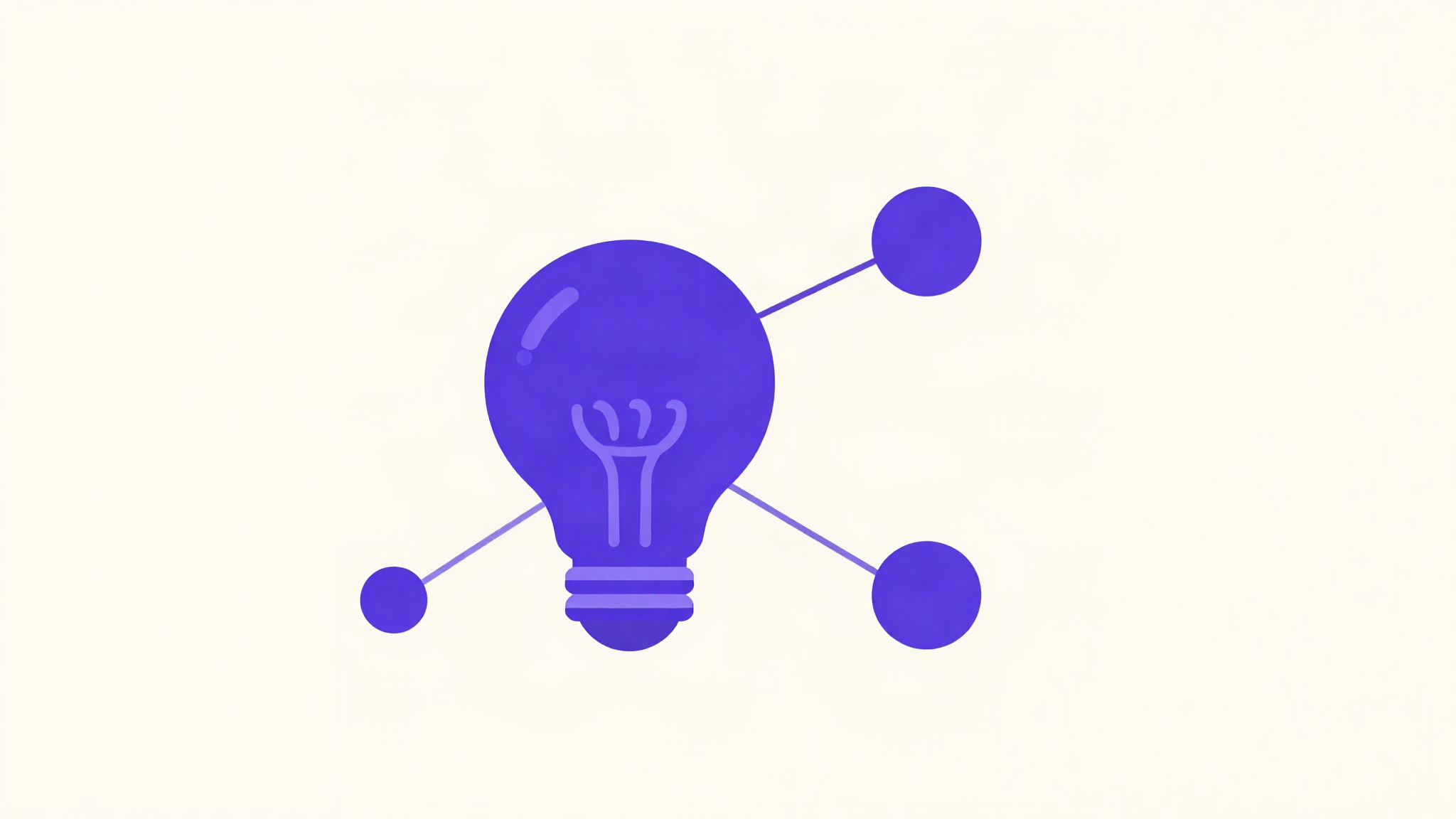 Illustration of a lightbulb connected to three simple nodes, representing approachable AI strategy.